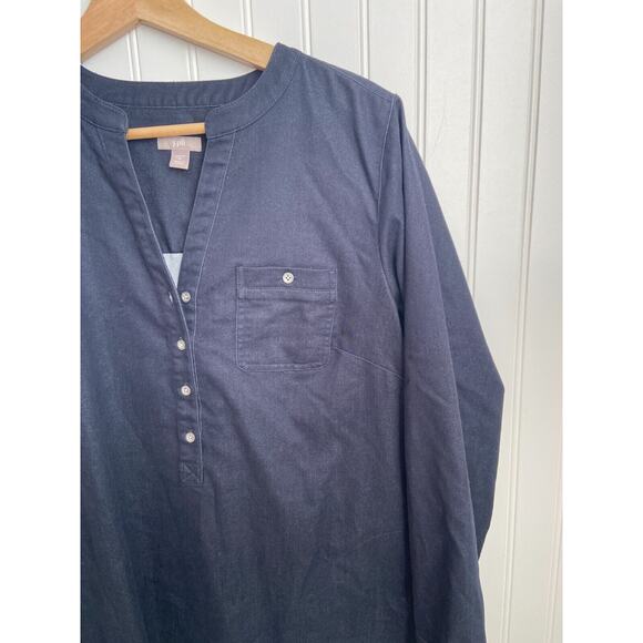 J Jill Dress Womens Medium Dark Blue Long Sleeve Stretch Button V-Neck Pockets - Picture 5 of 6